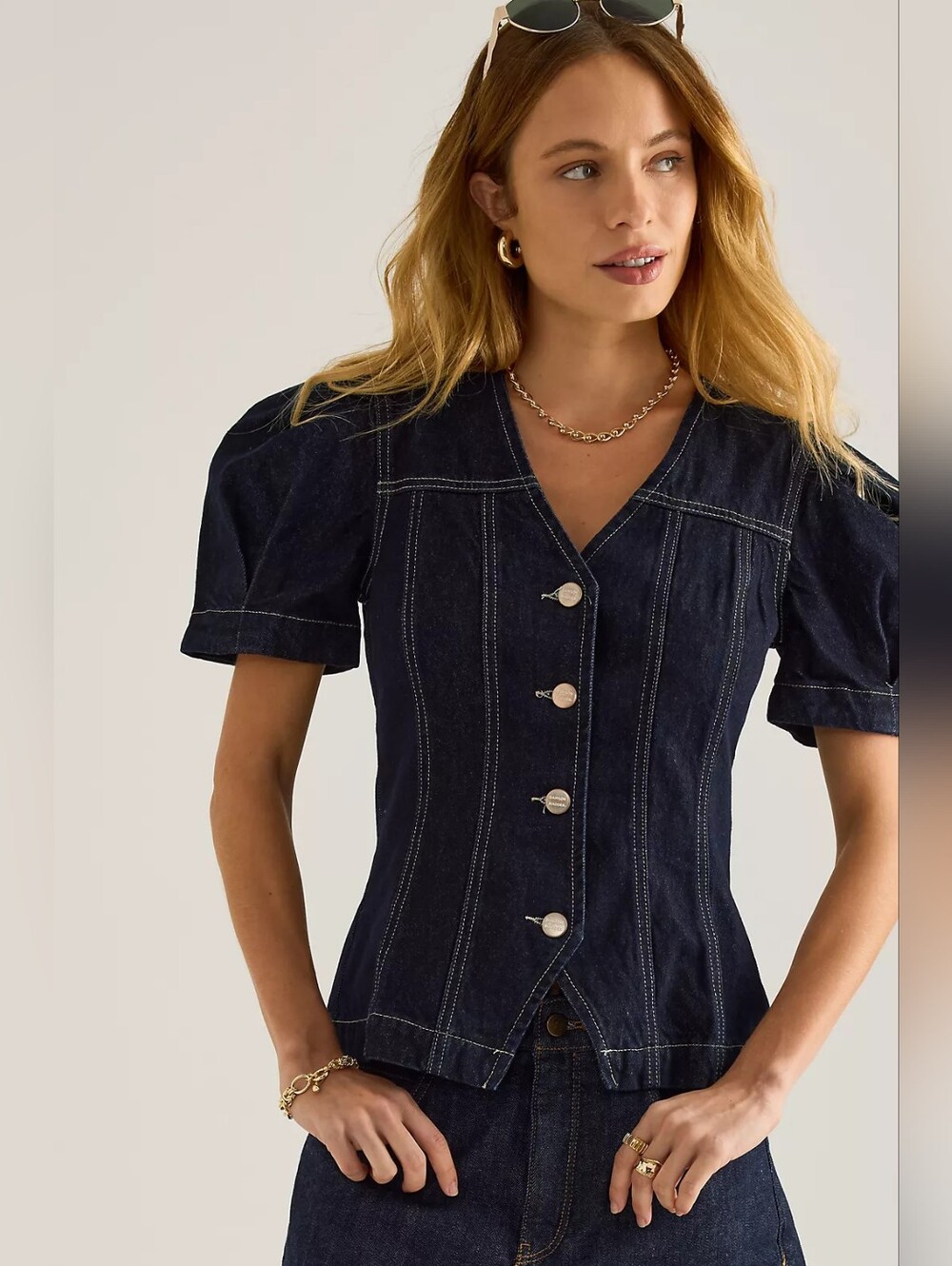 Damson Madder Shell Denim Top in Dark Indigo EU Size 14/ US Size 10